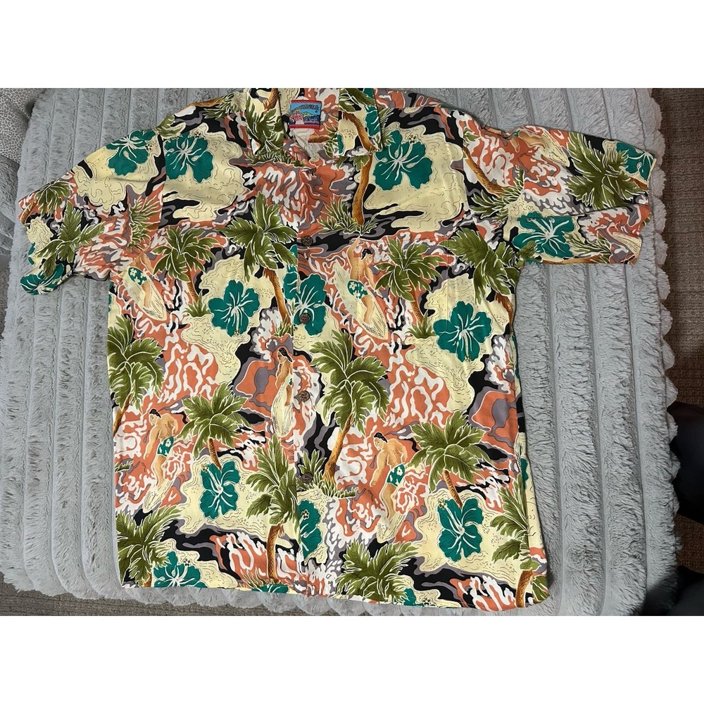Vintage Joe Kealoha Shirt Surf Surfing Surfer Hawaiian Floral 100% Rayon Size L